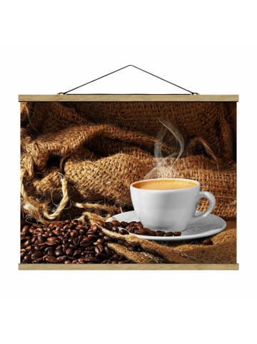 WALLART Stoffbild mit Posterleisten - Kaffee am Morgen in Braun