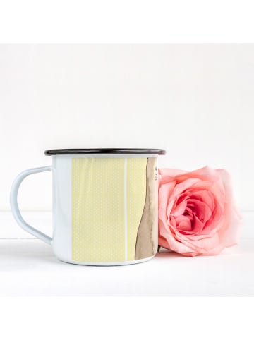 Mr. & Mrs. Panda XL Emaille Tasse Katze Sitzen ohne Spruch in Gelb Pastell