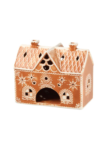 4Living Keramik-Lampion in Form eines Lebkuchenhauses in Braun, 15,5 x 13,5 x 8,5 cm