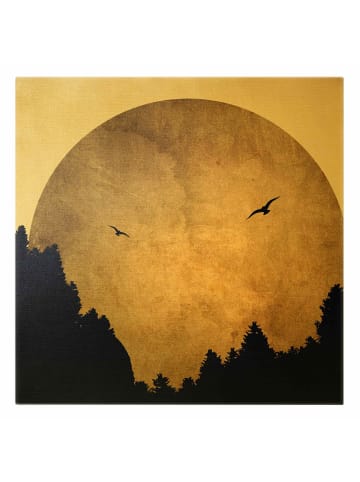 WALLART Leinwandbild Gold - Goldmond im Wald in Gold