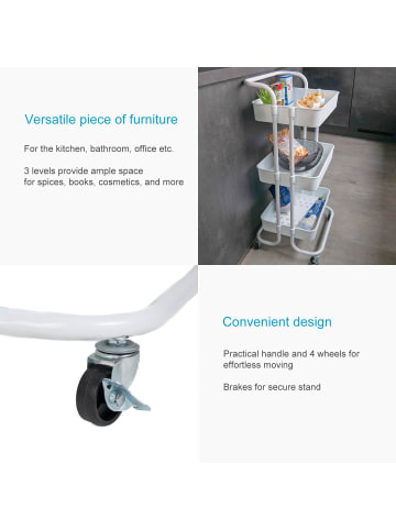 Intirilife Rollwagen mit 3 Ebenen in Weiß