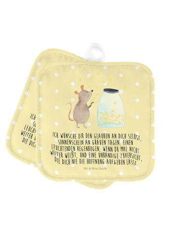 Mr. & Mrs. Panda 2er Set Topflappen Maus Sterne mit Spruch in Gelb Pastell