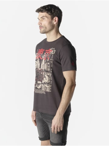 KOROSHI Crew t-shirt baumwolle druck-emb in anthrazit