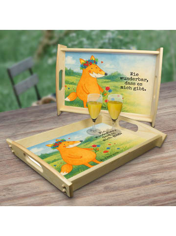 Mr. & Mrs. Panda Serviertablett Fuchs Blumen Design mit Spruch in Weiß