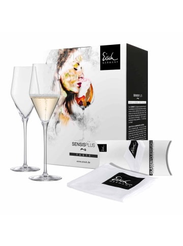Eisch 2er Set Champagnergläser inkl. Poliertuch Sky SensisPlus 260 ml in transparent