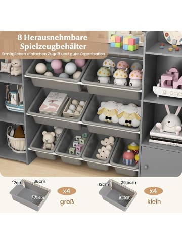 COSTWAY 4-stöckiges Kinderregal mit 8 Boxen in Grau