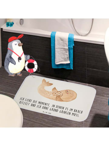 Mr. & Mrs. Panda Badezimmerteppich Robbe Liegen mit Spruch in Weiß