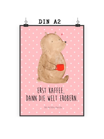 Mr. & Mrs. Panda Bild Bär Kaffee mit Spruch in Rot Pastell