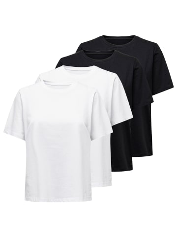 ONLY T-Shirt 4er Pack in Weiß/Schwarz