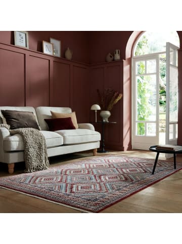 KADIMA DESIGN Wohnzimmerteppich mit Fransen, traditionelles geometrisches Muster in Rot