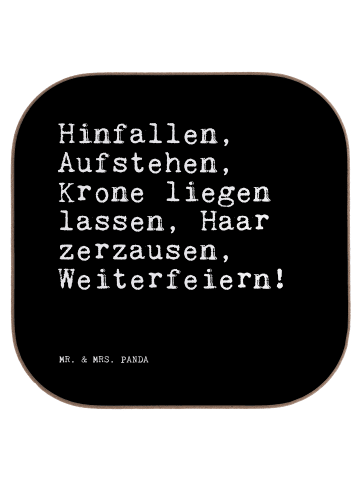 Mr. & Mrs. Panda Glas-Untersetzer Hinfallen, Aufstehen, Krone li... in Schwarz
