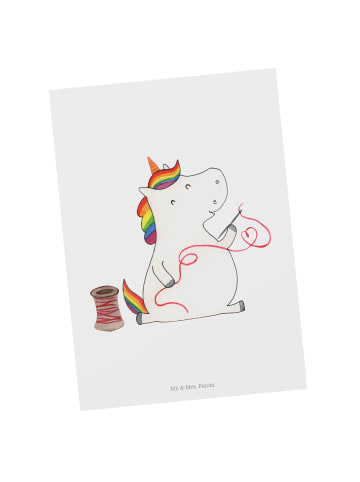 Mr. & Mrs. Panda Postkarte Einhorn Näherin ohne Spruch in Weiß