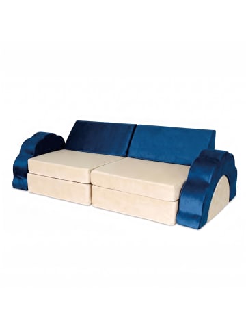 relaxdays 10tlg. Kinder-Spielsofa Set "Samt" in Blau/ Beige - (B)150 x (H)47 x (T)65 cm