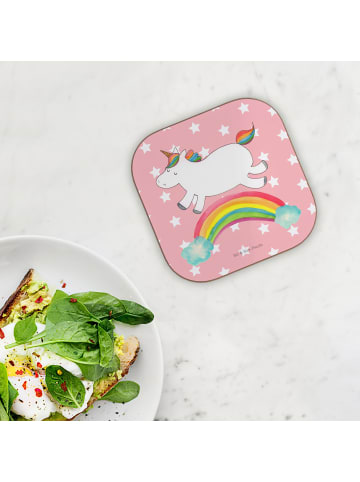 Mr. & Mrs. Panda Flaschenuntersetzer Einhorn Regenbogen ohne Spruch in Rot Pastell