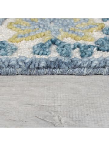 KADIMA DESIGN Teppich Kurzflor Unifarben, Floral Bordüre, Wohnzimmer in Blau-Beige