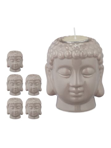 relaxdays 6 x Buddha Teelichthalter in Grau