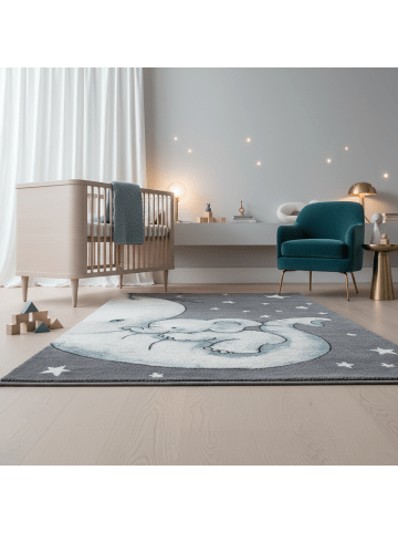 KADIMA DESIGN Kinderteppich Waschbar Elefant TASNA Strapazierfähig OEKO-TEX in Blau