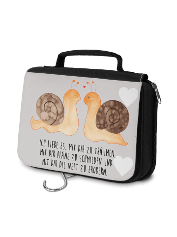 Mr. & Mrs. Panda Kosmetiktasche Schnecken Liebe mit Spruch in Grau Pastell