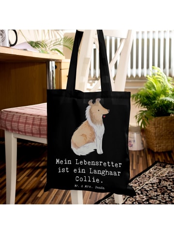 Mr. & Mrs. Panda Shopper Langhaar Collie Lebensretter mit Spruch in Schwarz