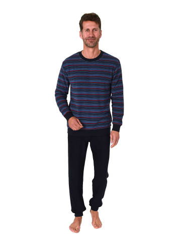 NORMANN langarm Frottee Schlafanzug Pyjama Bündchen - 82311 in blau