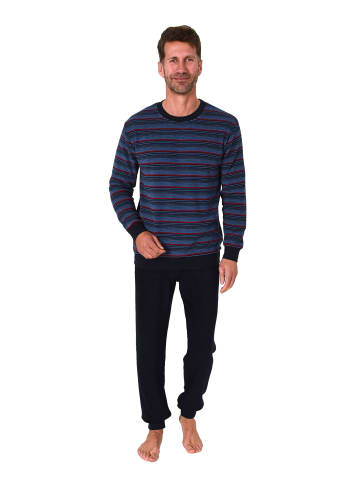 NORMANN langarm Frottee Schlafanzug Pyjama Bündchen in blau