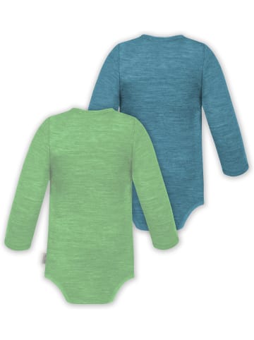 Normani Outdoor Sports 2er Set Unisex Baby Wickelbody Langarm-Strampler in Grün/Blau
