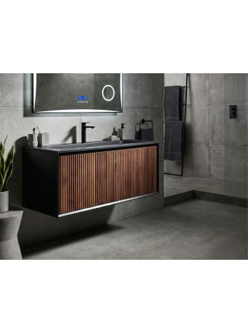 Beliani 2-tlg Badezimmerschrank mit Waschbecken TITICACA in Braun/Schwarz
