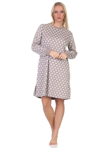 NORMANN Langarm Kuschel Interlock Nachthemd Tupfen Optik - 87666 in grau