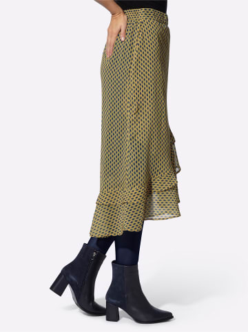 Heine Druck-Rock in dunkelblau-ocker-bedruckt