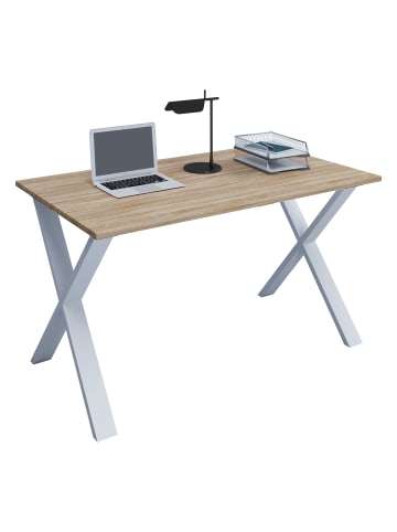 VCM  Schreibtisch Bürotisch Computertisch 140x50 Lona X in Weiß / Sonoma-Eiche