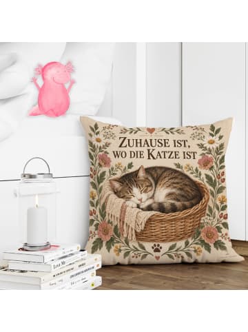 Mr. & Mrs. Panda Kissen Katze schlafend Design mit Spruch in Weiß