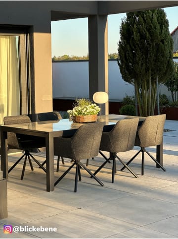 home24 home24 Gartenstuhl 2er-Set aus pulverbeschichtetem Stahl & Webstoff in Schwarz & Grau - 61 x 86 x 61 cm in Schwarz / Grau