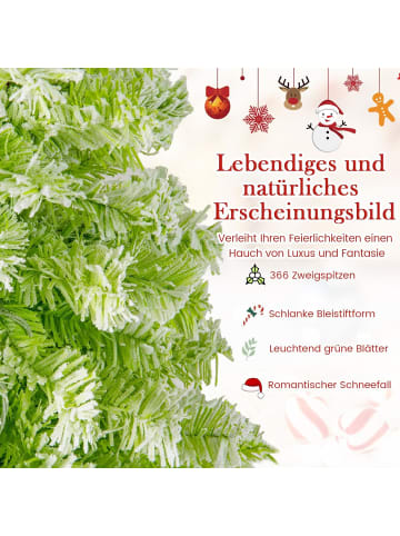 COSTWAY 210 cm Künstlicher Weihnachtsbaum mit Beleuchtung und Schnee in Grün
