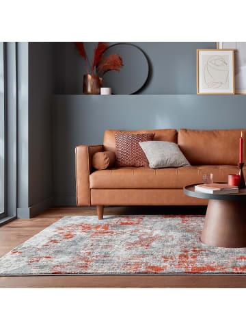 KADIMA DESIGN Kurzflor-Teppich Pflegeleicht DEE Abstrakt Strapazierfähig in Rot-Grau