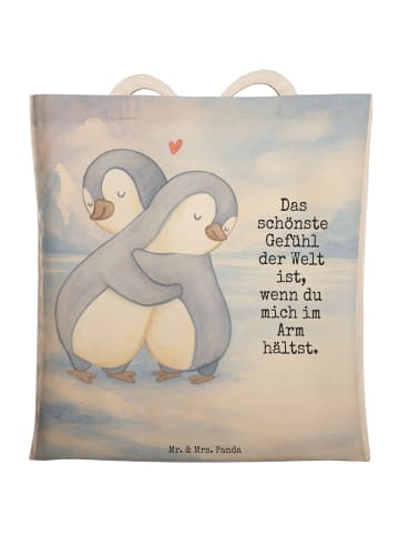Mr. & Mrs. Panda Einkaufstasche Pinguine Kuscheln Design mit Spruch in Weiß