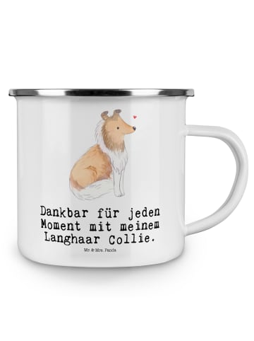 Mr. & Mrs. Panda Emaille Tasse Langhaar Collie Moment mit Spruch in Weiß