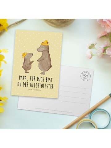 Mr. & Mrs. Panda Postkarte Bären mit Hut mit Spruch in Gelb Pastell