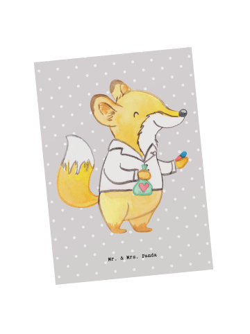 Mr. & Mrs. Panda Postkarte Apotheker Herz ohne Spruch in Grau Pastell