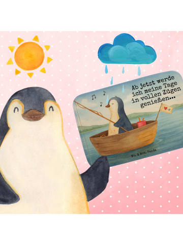 Mr. & Mrs. Panda Badeteppich Pinguin Angelboot Design mit Spruch in Weiß
