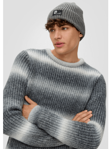QS Strickpullover langarm in Grau-weiß