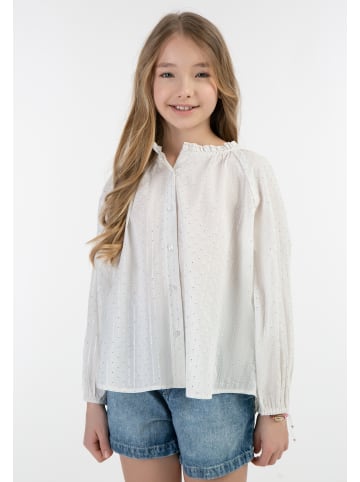 IZIA Mädchen Bluse in Wollweiss Mit Silber Streifen Und Punkten