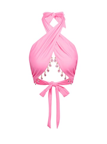 Moda Minx Bikini Top Hera Droplet Cross Over Halter in pink