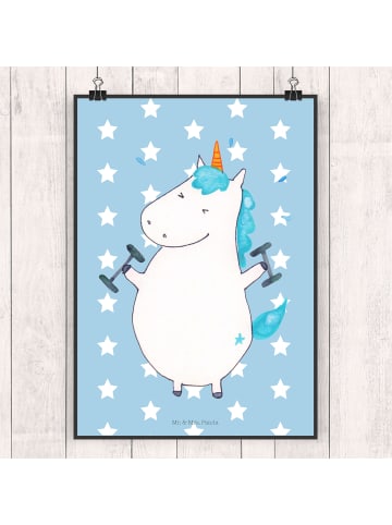 Mr. & Mrs. Panda Poster Einhorn Fitness ohne Spruch in Blau Pastell