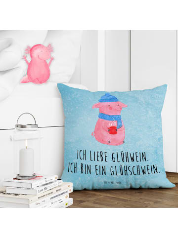 Mr. & Mrs. Panda Kissen 40x40 Schwein Glühwein mit Spruch in Eisblau