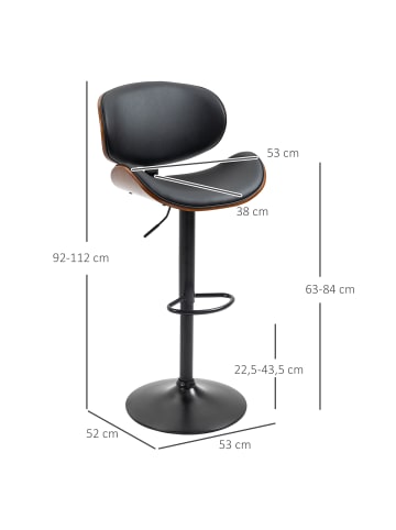 HOMCOM Barhocker-53L x 52B x 92-112H cm-Schwarz