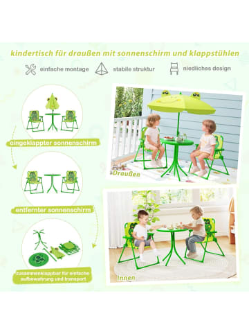 COSTWAY 4 tlg. Sitzgruppe mit Sonnenschirm Kinder Outdoor in Hellgrün