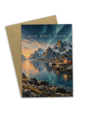 Grußkarte Fjord skandinavisch Design mit Spruch in Weiß