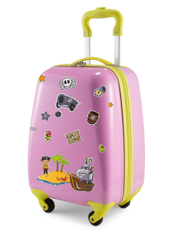 Hauptstadtkoffer For Kids - Kindertrolley mit Piratenaufklebern in Pink