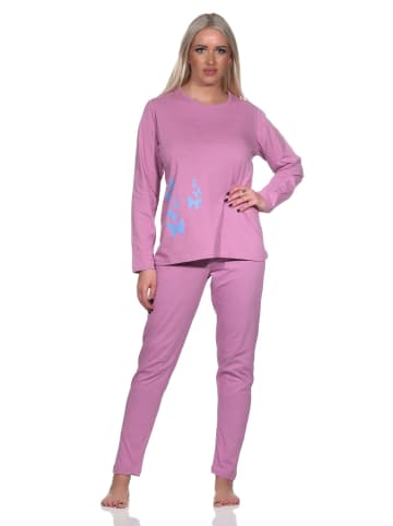 NORMANN Schlafanzug langarm Pyjama Pyjamahose Tupfen Punkte Optik - 86415 in altrose