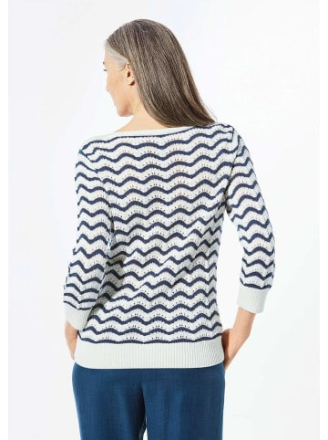 GOLDNER Kurzgröße:  Ringelpullover 3/4-Arm, Ajourdetails in cremeweiß / gemustert